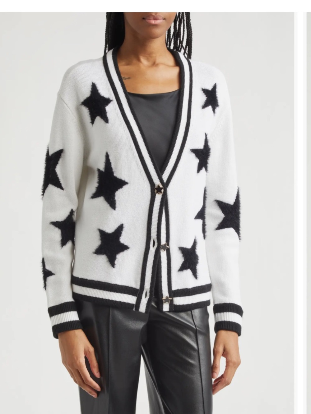 ALICE + OLIVIAA Bradley Intarsia Star & Stripe Trim Wool Blend Cardigan